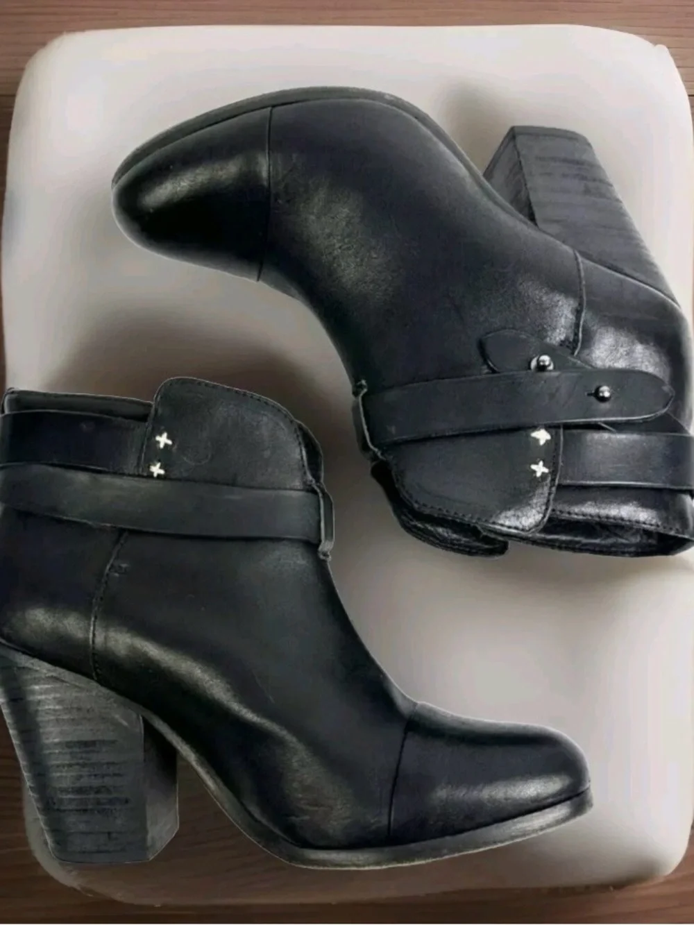Rag & Bone Size Harrow Ankle Booties Black Strap,Block Heel Size 38.5
